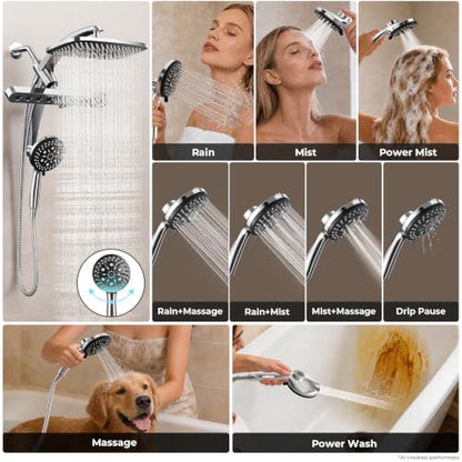 Veken 12-Inch Rain Shower Head with Handheld & 3-in-1 High Pressure Shower Combo - Chrome
