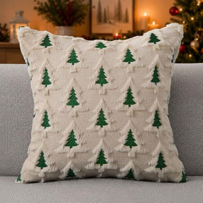 Christmas Pillow Covers 18x18 Set of 2 Beige Faux Fur Holiday Decor