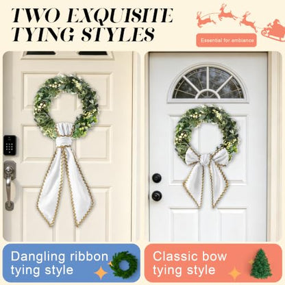 White Scalloped Velvet Wreath Sash for Front Door Decor - 2-Pack, 55 Inches
