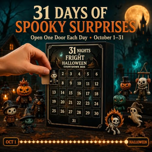 Halloween Advent Calendar with 31 Mini Spooky Figurines for Kids & Adults