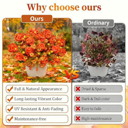 Artificial Geranium Flowers Fall Decor - Orange, 10 Bundles