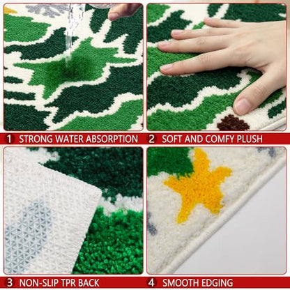 Christmas Bathroom Rug - Green Tree Christmas Decor, Non-Slip Xmas Mat