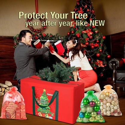 Christmas Tree Storage Bag 4FT with 3 Ornament Bags - Red for 3-4.5ft Tree