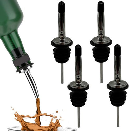 Liquor Pour Spouts with Dust Caps for Bottles with Standard Necks, 4-Pack, Free Flow for Accurate Shots, Leakproof, No Drip Flow Control for Whiskey Vodka Tequila, Home & Bartender Use, USA Made