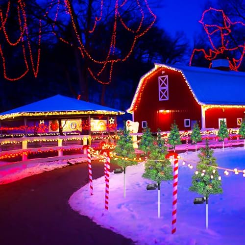 6 Pack Solar Christmas Tree Stake Lights Outdoor Waterproof Garden Decor