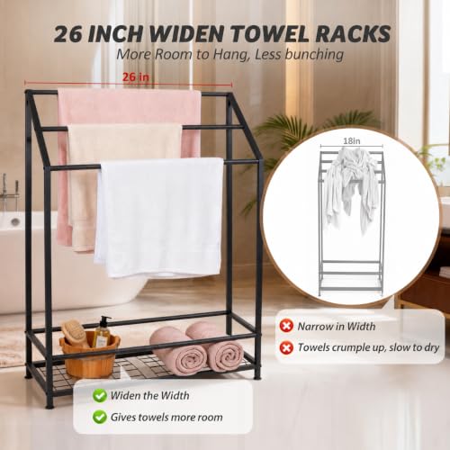 Hjarta 26 Inch Free Standing Towel Rack with 3 Bars and Shelf