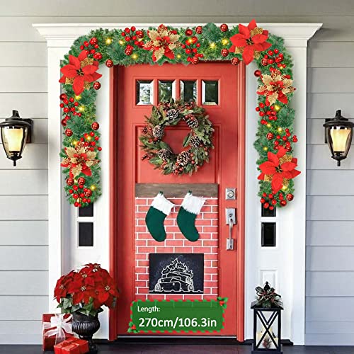 9Ft Pre-lit Christmas Garland with LED Lights Battery Operated Decorative Wreath for Indoor Outdoor Holiday Decor