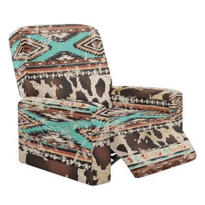 Stretch Cowhide Recliner Cover 1 Seater 4 Pieces Tribal Pattern