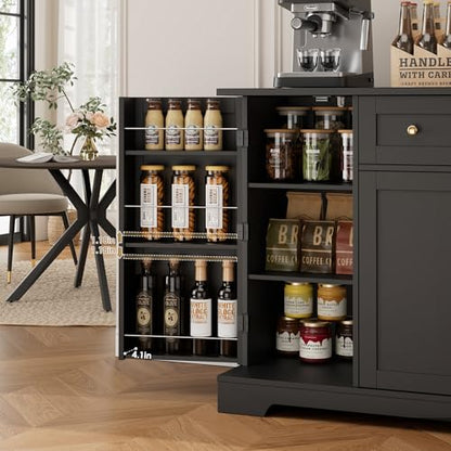 54-Inch Black Kitchen Buffet Cabinet with Storage Drawers & Shelves