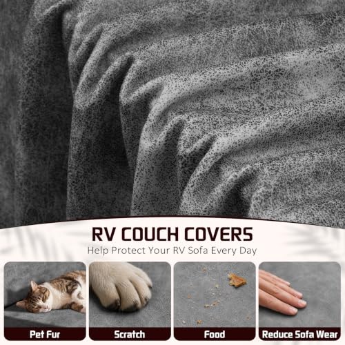Leather Look RV Couch Cover for Jackknife Sofa - Dark Grey 1 Set