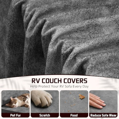 Leather Look RV Couch Cover for Jackknife Sofa - Dark Grey 1 Set