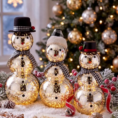 FillTouch Christmas Icon Glass Snowman Figurines Decoration - Stylish Set of 3