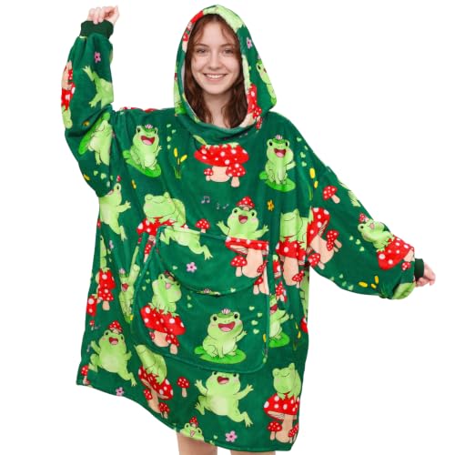 Adult Frog Mushroom Wearable Blanket Hoodie - Cozy Fleece Hooded Blanket Gift
