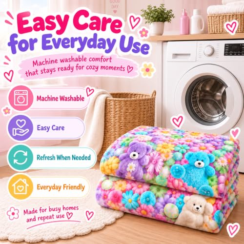 Teddy Pastel Floral Print Blanket - 40x60in Plush Throw with 3D Design