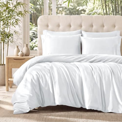 Queen Duvet Cover Set with Hidden Zipper & Corner Ties - White, 3-Piece