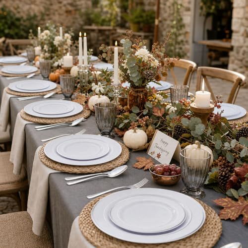 White & Silver Disposable Plates Set for 100 Guests - Heavy Duty Party Dinner & Dessert