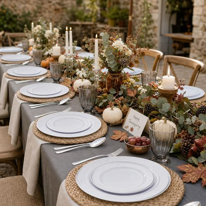 White & Silver Disposable Plates Set for 100 Guests - Heavy Duty Party Dinner & Dessert
