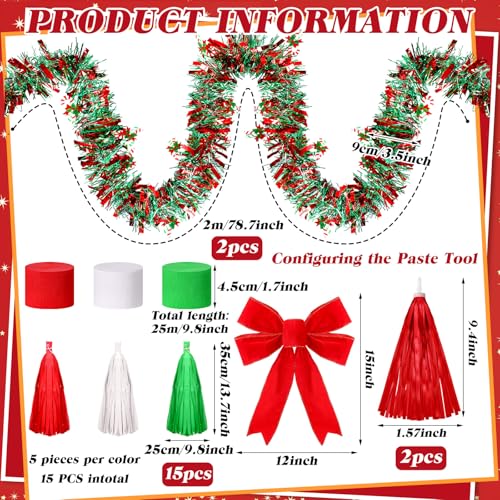 Christmas Bike Decorations Set with Tassel Garlands Streamers and Bows - 23 Pieces