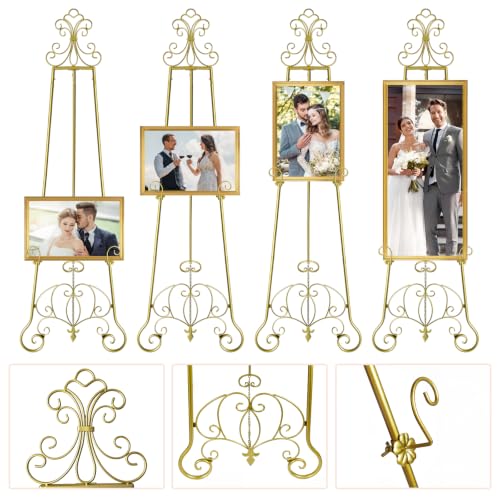 58-Inch Gold Fleur-de-Lis Floor Easel Stand for Sign Display - Heavy Duty Metal