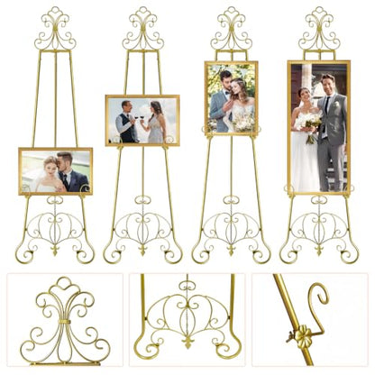 58-Inch Gold Fleur-de-Lis Floor Easel Stand for Sign Display - Heavy Duty Metal
