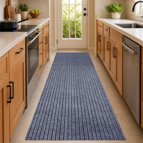 Gray Striped Runner Rug 3x10 Ft Non-Slip Rubber Backing Indoor Outdoor