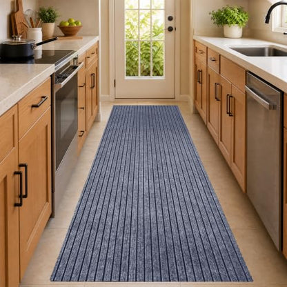 Gray Striped Runner Rug 3x10 Ft Non-Slip Rubber Backing Indoor Outdoor