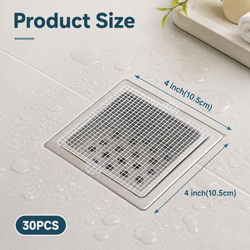 30 Pack Disposable Shower Drain Hair Catchers - 4 Inch Mesh Drain Covers