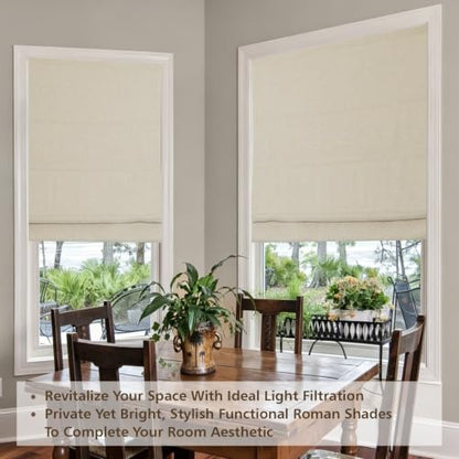 Sunbox Natural Beige Cordless Roman Shades for Indoor Windows - Custom Fit