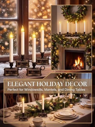 10-Inch Battery Operated LED Window Candles with Bronze Base - Dusk to Dawn Sensor