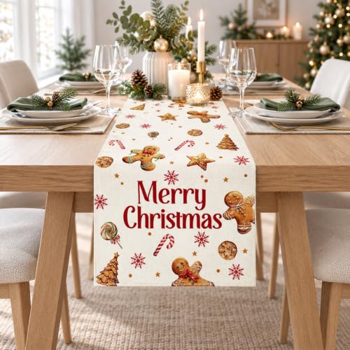Christmas Gingerbread Table Runner 13x72 Inch Holiday Decor