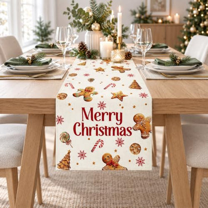 Christmas Gingerbread Table Runner 13x72 Inch Holiday Decor