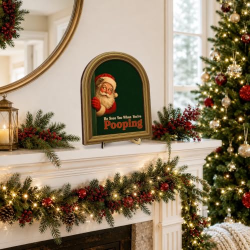 Christmas Santa Peeking Wall Art Sign - Rustic Holiday Decor - Variation 13