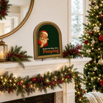 Christmas Santa Peeking Wall Art Sign - Rustic Holiday Decor - Variation 13