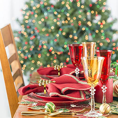 Christmas Tree Napkin Rings Set of 6 - Festive Gold Holiday Table Decor - Xmas Variation