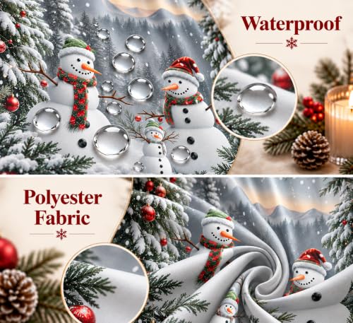 Winter Snowman Shower Curtain - 72x72 Inch Holiday Bathroom Decor with 12 Hooks - Snowman Design, Waterproof Polyester