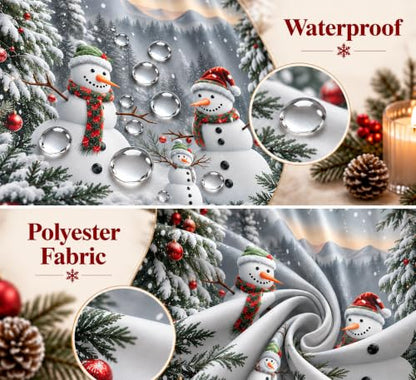 Winter Snowman Shower Curtain - 72x72 Inch Holiday Bathroom Decor with 12 Hooks - Snowman Design, Waterproof Polyester