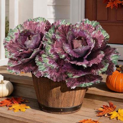 Fuchsia Faux Cabbage Plants - 2PCS Artificial Vegetables for Decor