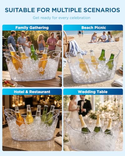 2 Pack 7.5L Plastic Ice Buckets with Scoops for Parties and Beverages