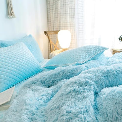 Blue Faux Fur Comforter Cover Set King Variation of This Listing