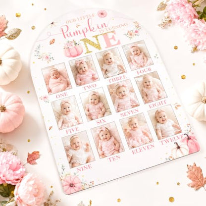 Pink Pumpkin First Year Photo Board - 1st Birthday Keepsake Decor