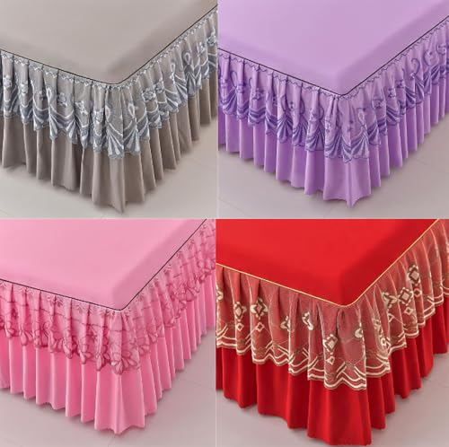 Blue Pleated Bed Skirt 15 Inch Drop Fully Elastic Microfiber Wrap-Around