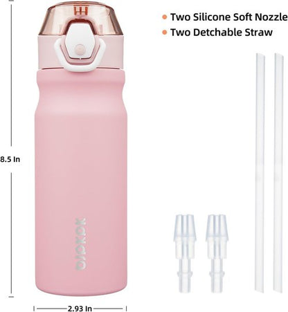 BJPKPK Insulated Water Bottle - 18oz Stainless Steel Flask with Straw & Leak-Proof Lid | Light Pink