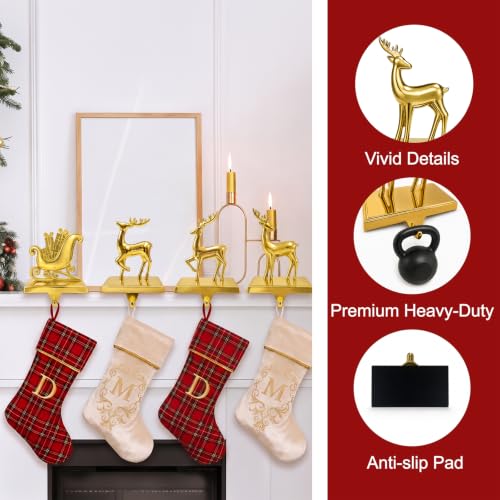 Christmas Stocking Holders for Mantle - Weighted Metal Hooks 4 Pack - G-DEER / 4