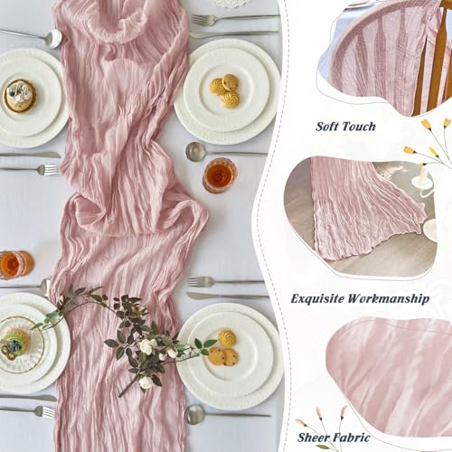 Dusty Pink Cheesecloth Table Runner 10ft Pack for Fall Birthday Party Home Decor