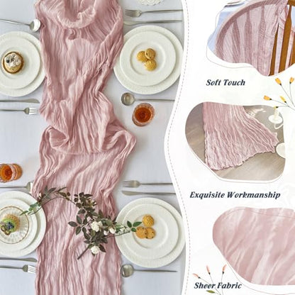 Dusty Pink Cheesecloth Table Runner 10ft Pack for Fall Birthday Party Home Decor