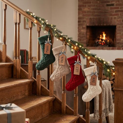 Large Christmas Stockings with Name Tags - 8 Pack in Red, Green, White, Khaki