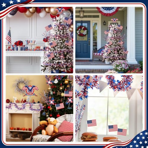 Patriotic Christmas Decorations Set with Eagle Tree Topper and American Flag Pinwheels