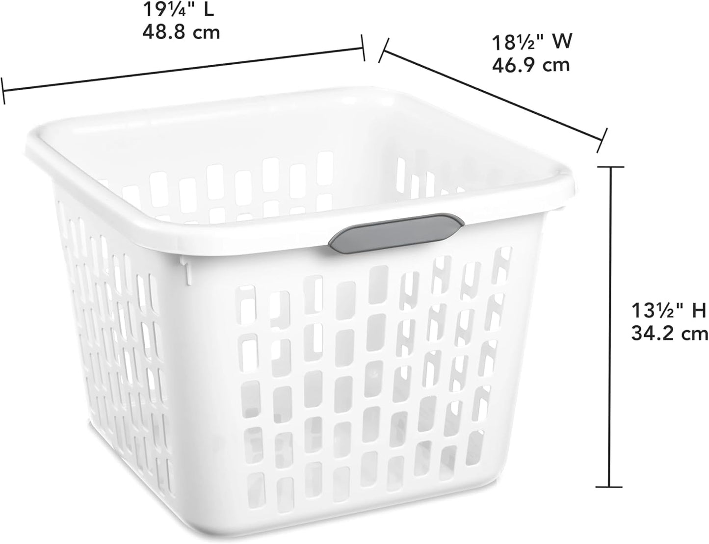 Regine Square Plastic Laundry Basket - BPA-Free, Sturdy & Stackable, 1.5 Bushel, White with 2 Comfort Grip Handles