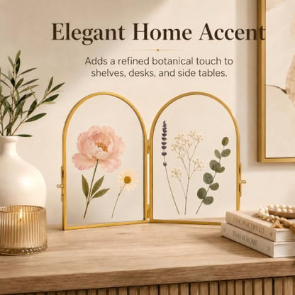 Double Glass Pressed Flower Frame - Gold 5x7 Inch Floating Picture Frame - Arched Design