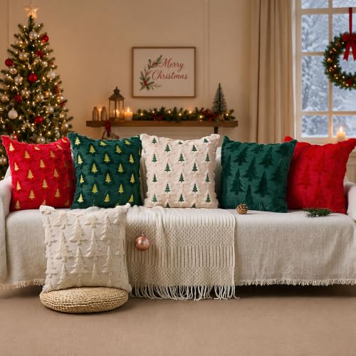 Christmas Pillow Covers 18x18 Set of 2 Beige Faux Fur Holiday Decor